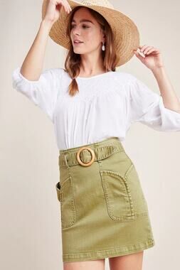 Anthropologie Pilcro Charlie Belted Mini Skirt Green Size 14 Utility Casual